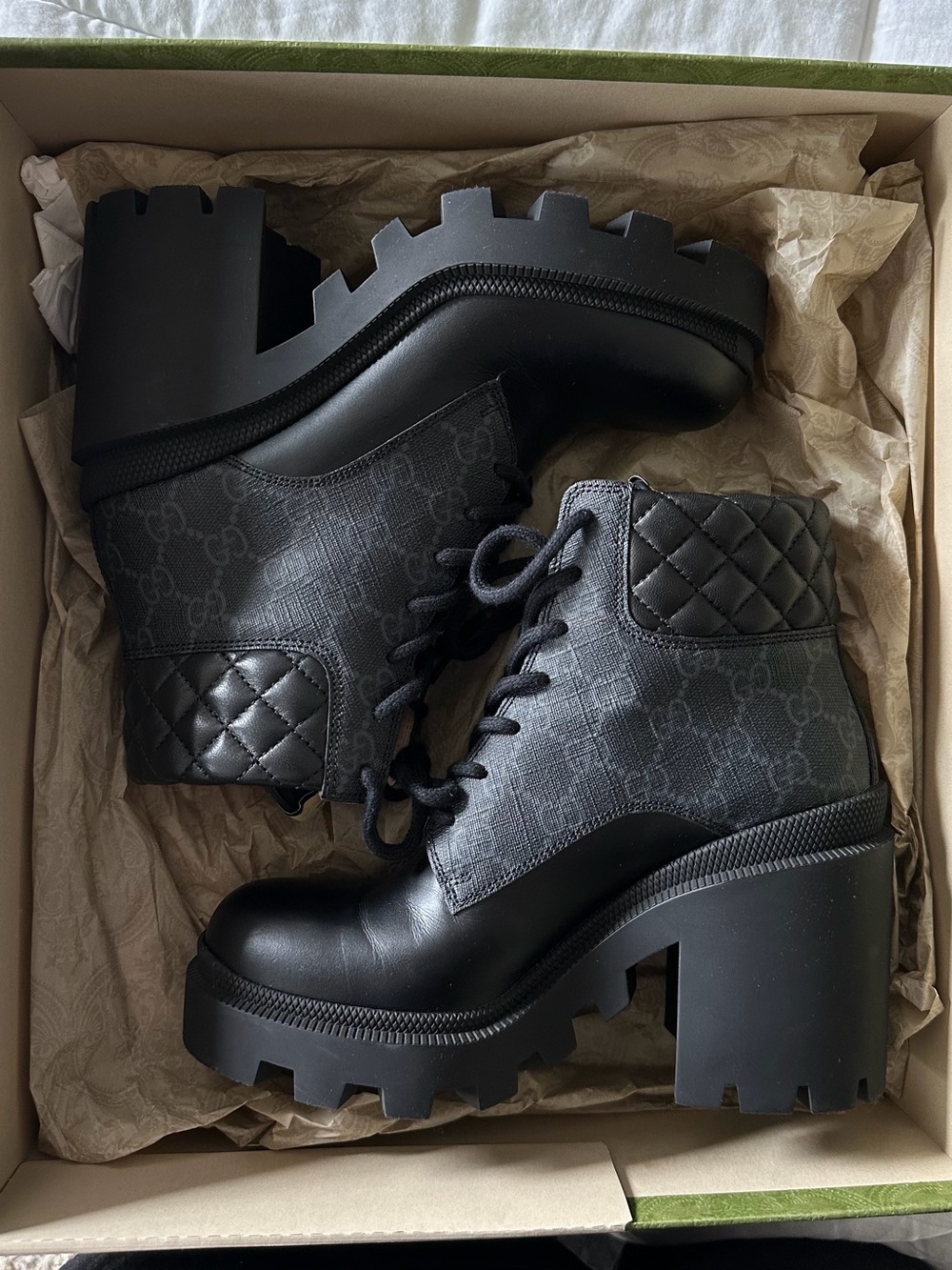 Gucci GG Supreme Leather Combat Boots